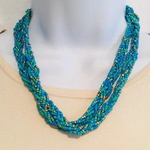 EUC Talbots Twisted Bead Nklc, Blue/Green, 38"